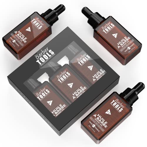 Set de 3 aceites para barba | N°1/2/3 | 3X30ml - Promueve el crecimiento de la barba - Con aceite de RICIN, 7 aceites vegetales y 3 aceites esenciales y vitamina E - BARBER TOOLS -