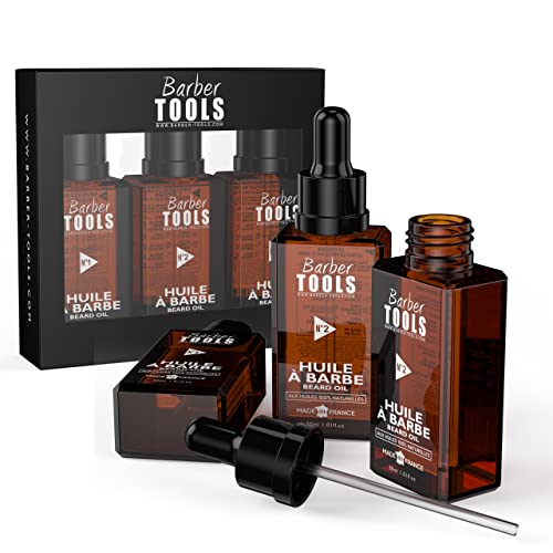 Set de 3 aceites para barba | N°1/2/3 | 3X30ml - Promueve el crecimiento de la barba - Con aceite de RICIN, 7 aceites vegetales y 3 aceites esenciales y vitamina E - BARBER TOOLS -