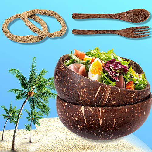 Set de Bol de Coco Natural con Cubiertos | 2 Piezas Bowl de Coco Natural | buddha bowl | Cuencos de Coco Naturales | Poke Bowl | Coconut Bowl | Bowl Desayuno | Cuenco de Madera | Regalos para Veganos