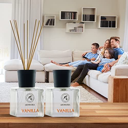 Set de Varillas Perfumadas con Difusor Vainilla - 100ml - 2x50ml - Difusores de Aromas - Difusor Perfumado - Ambientador de Varillas de Rattan - Difusor Aromático - Fragancia para la Habitación