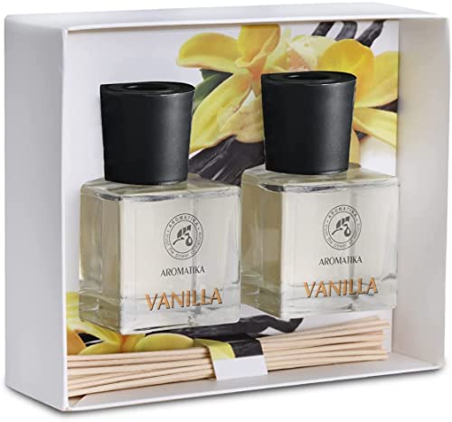 Set de Varillas Perfumadas con Difusor Vainilla - 100ml - 2x50ml - Difusores de Aromas - Difusor Perfumado - Ambientador de Varillas de Rattan - Difusor Aromático - Fragancia para la Habitación