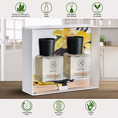 Set de Varillas Perfumadas con Difusor Vainilla - 100ml - 2x50ml - Difusores de Aromas - Difusor Perfumado - Ambientador de Varillas de Rattan - Difusor Aromático - Fragancia para la Habitación