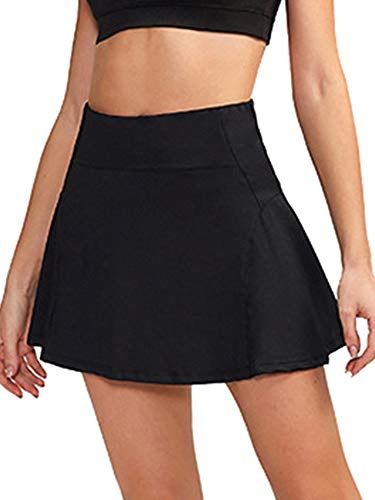 Sexy Dance Falda de tenis y golf para mujer, pantalones cortos plisados, para mujer, atlética, gimnasio, yoga, entrenamiento, minifalda, vestido negro S