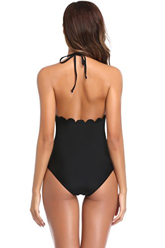 SHEKINI Mujer Traje de Baño de Una Pieza Cuello Alto Moda Halter Ajustable Adelgazamiento Bikini de Una Pieza Elegante Monokini Playa de Verano(Small, Negro)