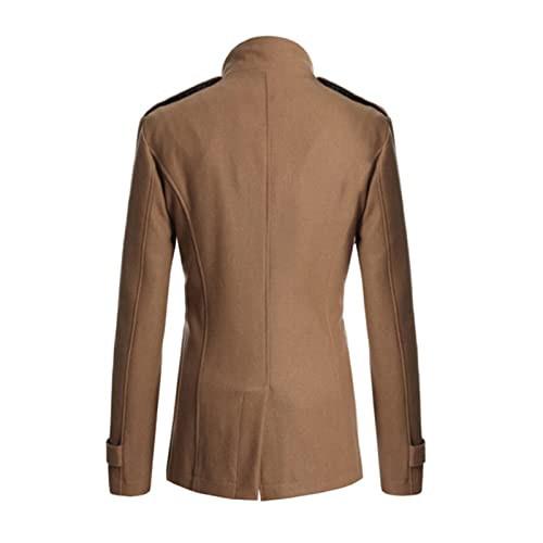 SHINROAD Chaqueta para los hombres cómoda de lana de color sólido suave de doble pecho formal de negocios de invierno de los hombres abrigo de desgaste diario caqui 2XL