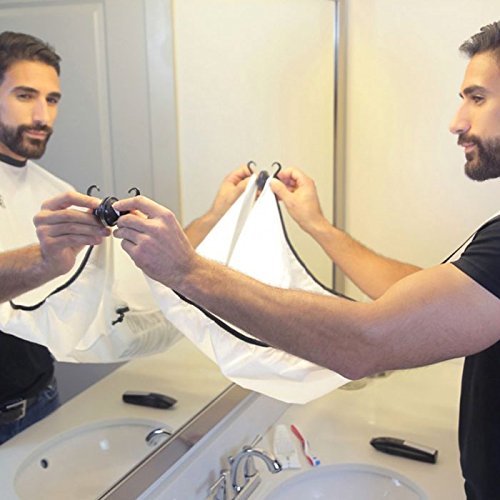 Shop-STORY – Babero delantal de barba Innovent para el afeitado de la barba, protección contra pelos, se fija mediante ventosa, color blanco