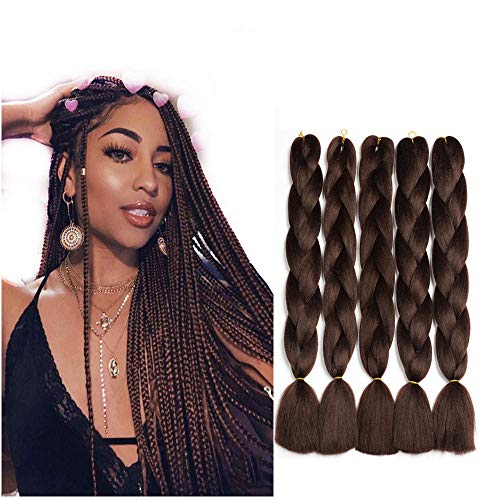 ShowJarlly 5 Piezas Kanekalon Extensiones Pelo Africanas Trenzas, 24" Sintetico Marrón Pelo Trenzas Africanas Extensiones de Trenzado de Cabello Para Ganchillo Trenzado de Extensiones 4#