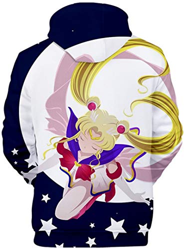 Silver Basic Sudadera con Capucha de Sailor Moon para Hombre,Sudadera con Capucha Deportiva para Fanáticos del Anime Japonés, Jersey de Sailor Moon XS,77Estrellas Blanca-1