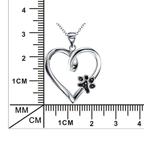 Silver Mountain Collar Pendiente Corazón Plata esterlina y Circonita Pata de Animal Doméstico Huellas de Garras