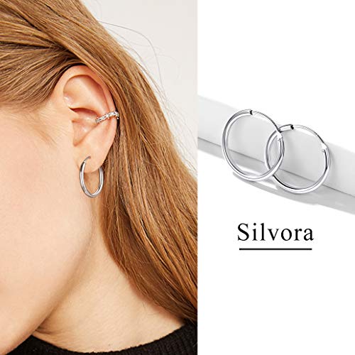 Silvora Pendientes Aros Chico 20mm Plata Pendientes Mujer Aros Pequeños Hombre