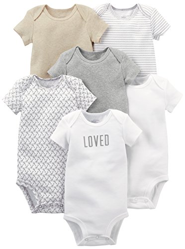 Simple Joys by Carter's Baby 6 unidades de body de manga corta ,Blanco/Gris ,3-6 Months