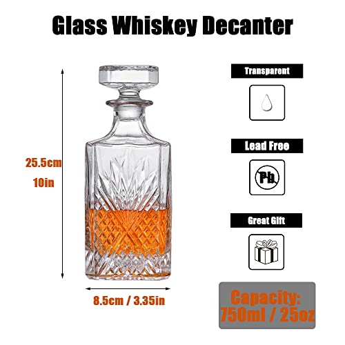 SkySnow Decantador Whisky Decantador de Licor, Jarra de Whisky de Vidrio para Vino, Bourbon, Brandy, Licor, Zumo, Agua, Enjuague Bucal, 750ml/25 oz