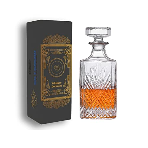 SkySnow Decantador Whisky Decantador de Licor, Jarra de Whisky de Vidrio para Vino, Bourbon, Brandy, Licor, Zumo, Agua, Enjuague Bucal, 750ml/25 oz