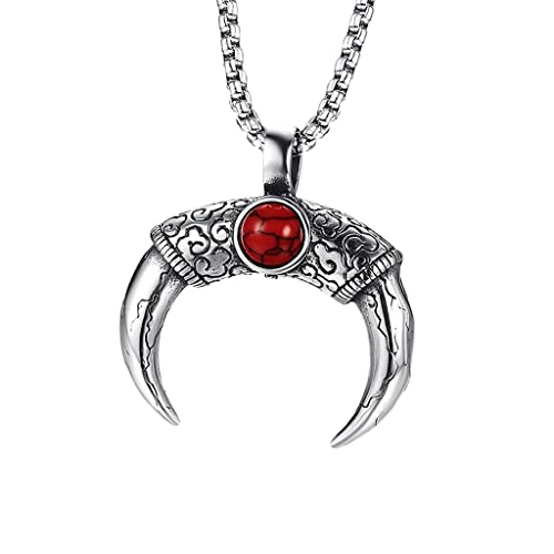 SM SunniMix Viking Charms Punk Collar con Colgante de Cuerno de Toro de Cuerno de Toro para Hombre con Turquesa