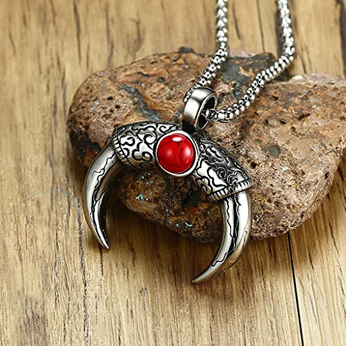 SM SunniMix Viking Charms Punk Collar con Colgante de Cuerno de Toro de Cuerno de Toro para Hombre con Turquesa