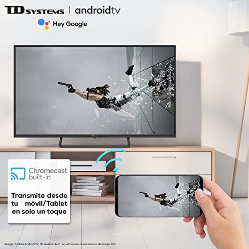 Smart TV Hey Google Official Assistant - Televisores 40 Pulgadas 4K HDR10, Control por Voz, Chromecast, 3X HDMI, 2X USB. 3 años de garantía - TD Systems K40DLX14GLE