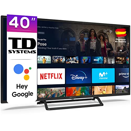 Smart TV Hey Google Official Assistant - Televisores 40 Pulgadas 4K HDR10, Control por Voz, Chromecast, 3X HDMI, 2X USB. 3 años de garantía - TD Systems K40DLX14GLE