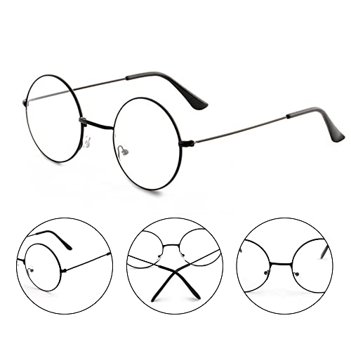 Smartooll Gafas Redondas de Metal Retro, 3 Pares de Gafas Unisex, Gafas Clásicas Clásicas con Lentes Transparentes, para Hombres y Mujeres Unisex (Negro, Dorado, Plateado)