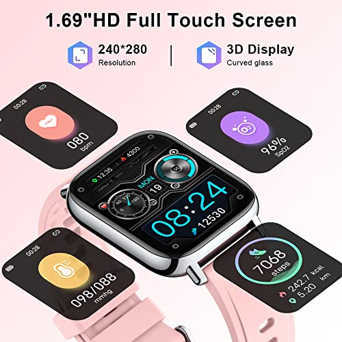 Smartwatch, 1.69'' Reloj Inteligente Hombre Mujer, Impermeable IP68 Reloj Deportivo con Pulsómetro, Monitor de Sueño, Monitores de Actividad, Cronómetro, Podómetro, Pulsera de Actividad Inteligente