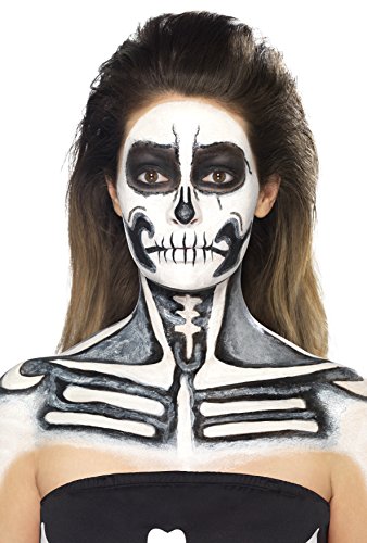 Smiffys Kit de esqueleto con látex líquido, con cajas de maquillaje blanco y negro y 2 e
