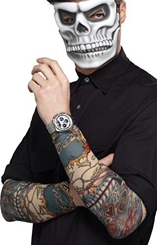 Smiffys Manga de tatuaje del di­a de muertos, Varios colores, Paquete de 2, Multicolor - 18 G