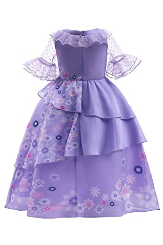 Snuter Disfraz de Isabella Madrigal para Niñas Vestido de Volantes de Princesa Morado para Niños Traje de Carnaval Halloween,130