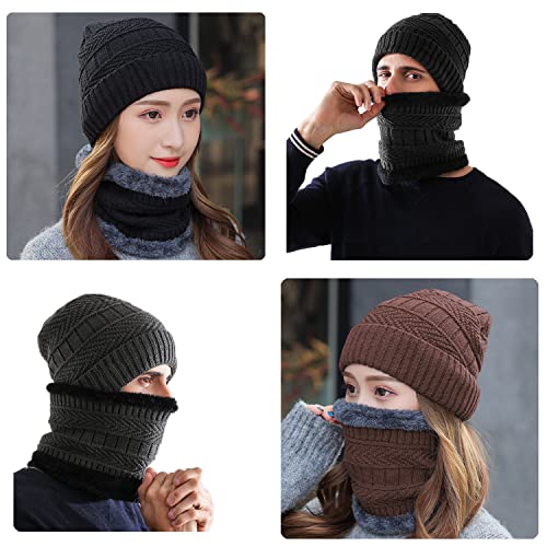 SOLO ACTFIT Gorro Invierno con Bufanda Beanie de Punto Sombreros Gorras y Cuello Bufanda con Forro Polar para Hombre Mujer Corriendo Bici Excursionismo Deportes (Negro)