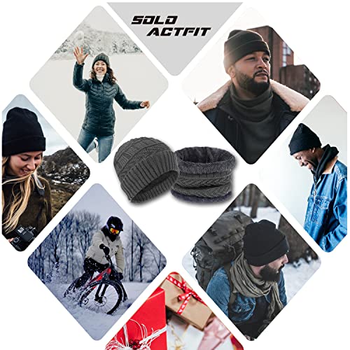 SOLO ACTFIT Gorro Invierno con Bufanda Beanie de Punto Sombreros Gorras y Cuello Bufanda con Forro Polar para Hombre Mujer Corriendo Bici Excursionismo Deportes (Negro)