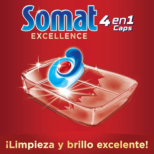 Somat Excellence 4en1 Caps (93 unidades), detergente lavavajillas de disolución rápida, pastillas del lavavajillas en envase grande, limpieza y brillo radiantes