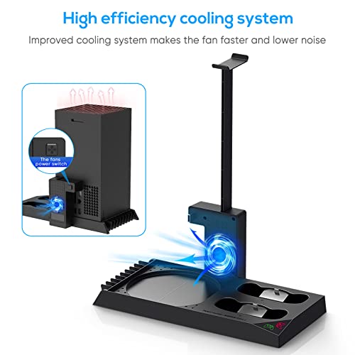 Soporte de carga con ventilador de refrigeración para consola y controlador Xbox Series X, accesorios de estación de carga dual vertical con 2 baterías recargables de 1400 mAh y cubierta