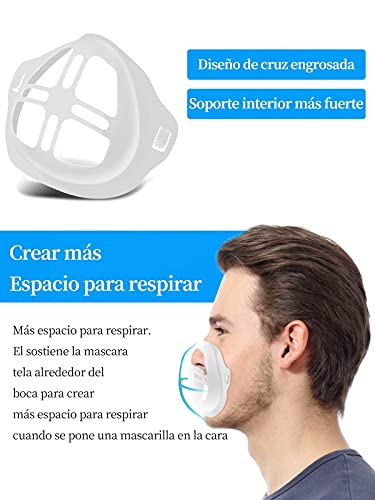 Soporte Máscara, 3D para Mascarilla, Soporte 3D para Mascarilla Marco de Soporte Interno Facial De Silicona Lavable Reutilizable silicona, Adecuado para hombres y mujeres adultos 10pcs (Blanco)