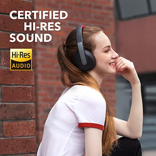 Soundcore Anker Life Q10 Auriculares Bluetooth inalámbricos,sobre la Oreja, Plegables, Sonido Certificado de Alta resolución, Tiempo de reproducción de 60 Horas, Carga rápida USB-C (Negro y Rojo)