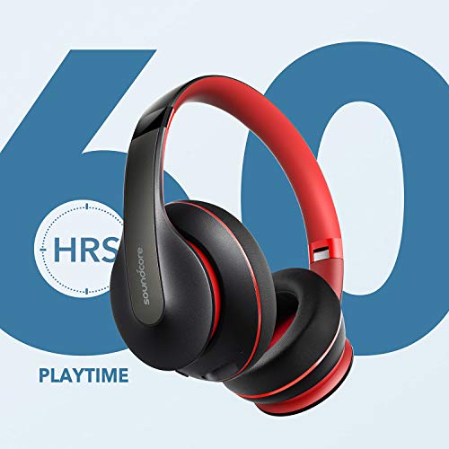 Soundcore Anker Life Q10 Auriculares Bluetooth inalámbricos,sobre la Oreja, Plegables, Sonido Certificado de Alta resolución, Tiempo de reproducción de 60 Horas, Carga rápida USB-C (Negro y Rojo)