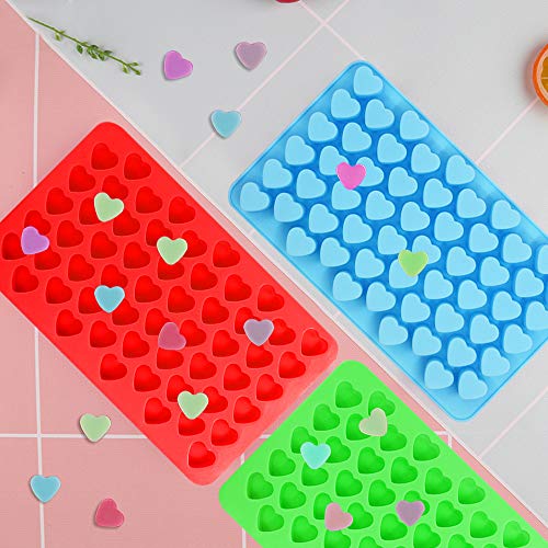 SourceTon - Juego de 3 moldes de silicona con forma de corazón con cuentagotas, moldes de silicona para hornear chocolate, color rojo, azul y verde