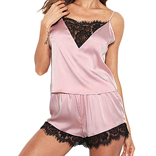 Sroomcla Lencería de Encaje para Mujeres Sexy Pijamas Set Ropa de hogar de Mujeres para Mujer Ve a Las pestañas de Encaje Ropa Interior Ropa de Dormir con Pantalones Cortos excellently