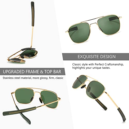 SUNGAIT Gafas de Sol Estilo Militar para Hombre Polarizadas Lentes con Marco de Metal(Oro/Verde)-SGT285