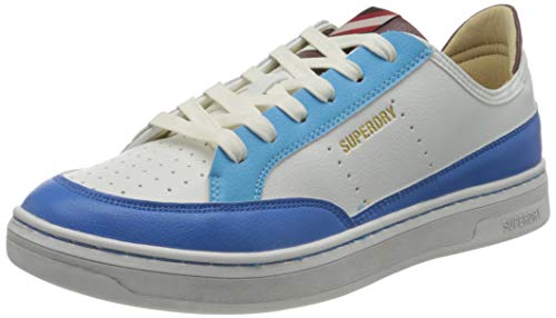 Superdry Basket Lux Low Trainer-Zapatillas de Deporte, Hombre, White Aqua Blue, 43 EU