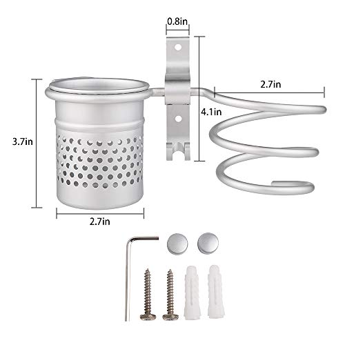 Surplex Montaje en Pared Soporte para secador de Pelo, Organizador de baño Taza cilíndrica, Soporte para Secador y Alisador, Aluminio del Espacio