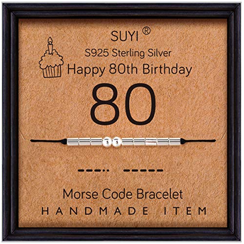 Suyi 80.o Regalos De Cumpleaños para La Abuela Pulsera Código Morse Pulsera De Plata Esterlina Joyas De Cumpleaños 80 Regalos para Mujeres 80