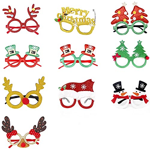 Syijupo Feliz Navidad Fiesta Gafas Marcos Decoración navideña Novedad Disfraz Disfraces Gafas para niños y Adultos(Un Juego de Diez)