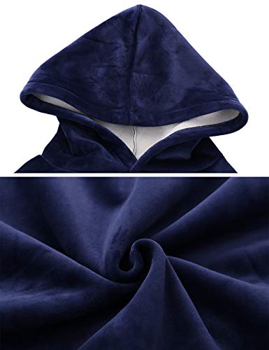 Sykooria Manta con Capucha Sudadera Calentita Grande Pullover Mullido de Doble Capa Manta Súper Suave y Cálida para Mujeres Hombres Adolescentes - Azul L