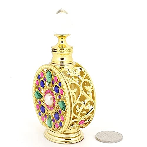 TAOJIN 10 ML Aleación de Aceite Esencial Golden Dubai Estilo árabe Botellas Recargables vacías, Botella de Perfume de Diamantes