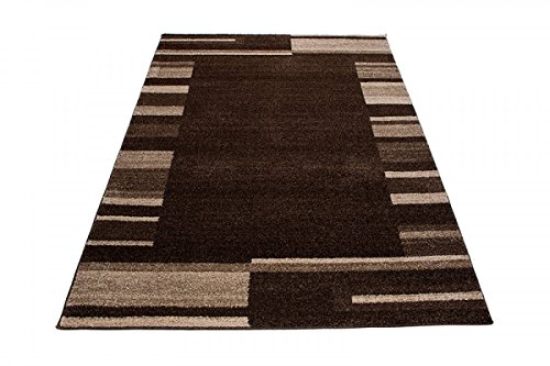 TAPISO Alfombra De Salón Moderno Piso Cuarto De Estar Colección Sari – Color Marrón Oscuro Chocolate Diseño Bordura Cuadro Rayas – Fácil De Limpiar 60 x 100 cm