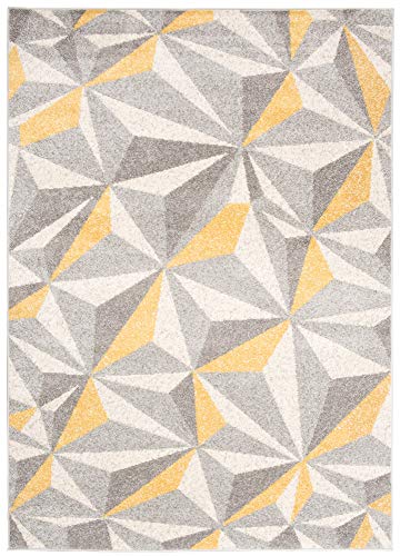 TAPISO Cosmo Alfombra de Salón Comedor Juvenil Diseño Moderno Amarillo Gris Crema Geométrico Mosaico Suave 140 x 200 cm
