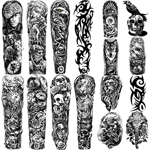 Tatuajes Temporales a Prueba de agua de brazo Completo 8 Hojas y Tatuajes Falsos de medio brazo 8 Hojas, Pegatinas de Tatuaje Extragrandes para hombres y mujeres o Adultos (58 x 18 cm)