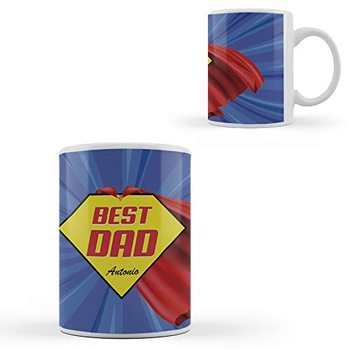 Taza BEST DAD 350 mL - Diseño Personalizado con Nombre (360º alrededor de la Taza) - Regalos Originales y Divertidos para Papá, Amigo, Conocido o Familiar - Ideal para el Día del Padre