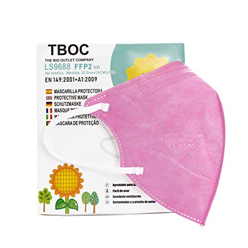 TBOC Mascarillas FFP2 [Pack 10 Unidades] Máscaras [Talla Pequeña] Desechables [Rosa] 5 Capas [No Reutilizables] Transpirables Plegables con Pinza Nasal [Certificadas y Homologadas]