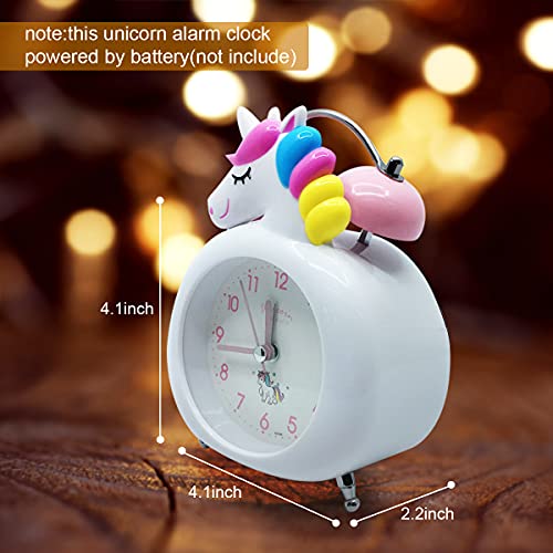 TCJJ Retro Reloj Despertador de Doble Campana con luz Nocturna,Batería Unicornio Despertador Analógico con Alarma Potente,sin tictac, silencioso