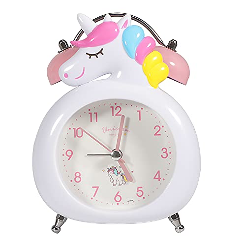 TCJJ Retro Reloj Despertador de Doble Campana con luz Nocturna,Batería Unicornio Despertador Analógico con Alarma Potente,sin tictac, silencioso