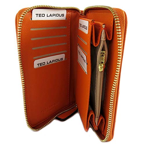 Ted Lapidus [Q2250] - Cartera con Cremallera 'Ted Lapidus' Naranja - 15.5x10.5x2.5.